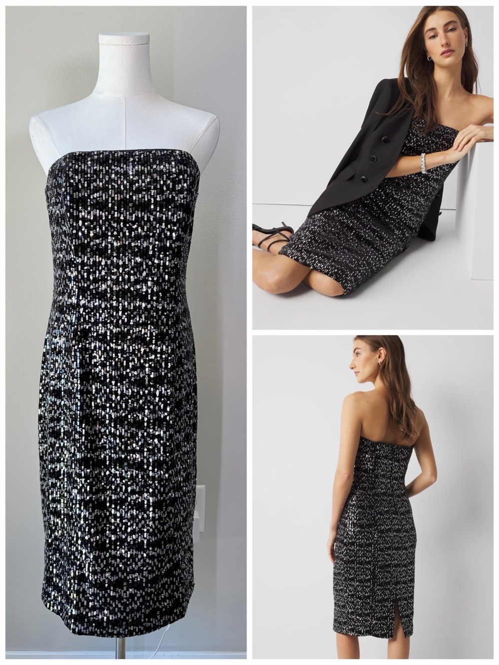 White House Black Market Strapless Sequin Knee Length Dress Party Cocktail